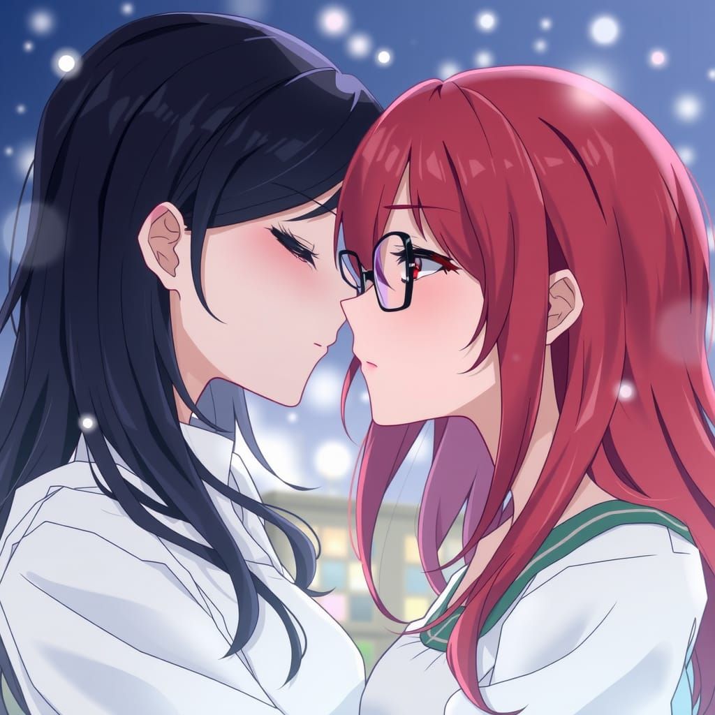Emotional Yuri Anime Scene with Two Girls