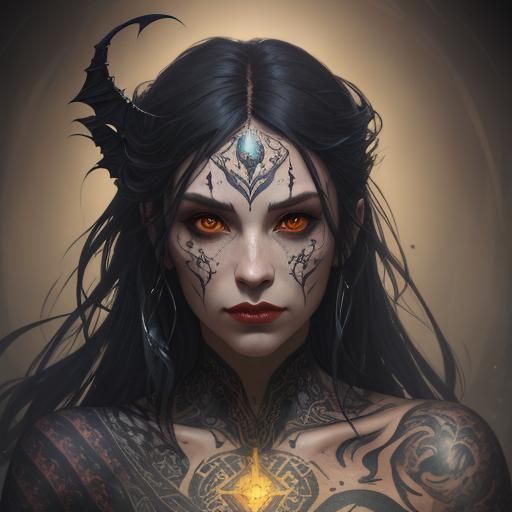 Tattooed Vampire Magician Portrait in Hyperdetailed Fantasy ...