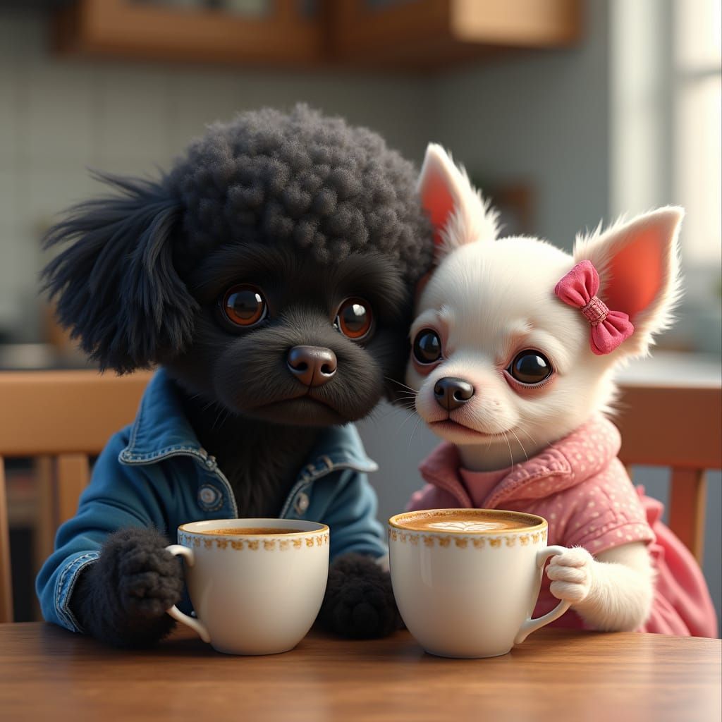 Dogs Enjoying Coffee: A Hyperrealistic Digital Art Piece