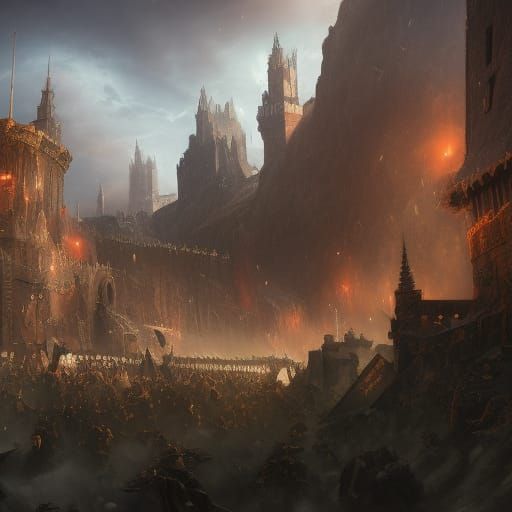 Epic Medieval Fantasy War Scene: Detailed Matte Painting