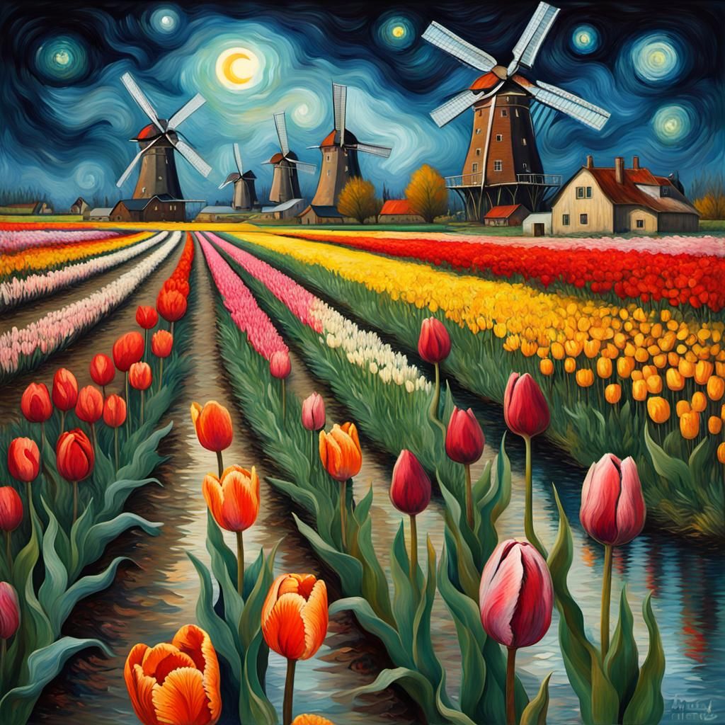 Surreal Tulip Garden Impressionist Masterpiece