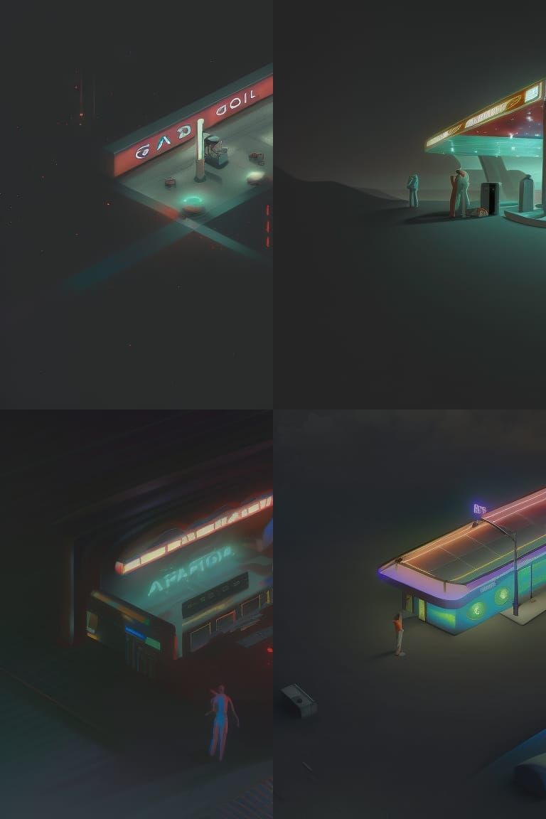 Martian Gas Station: Cosmic Fantasy Illustration