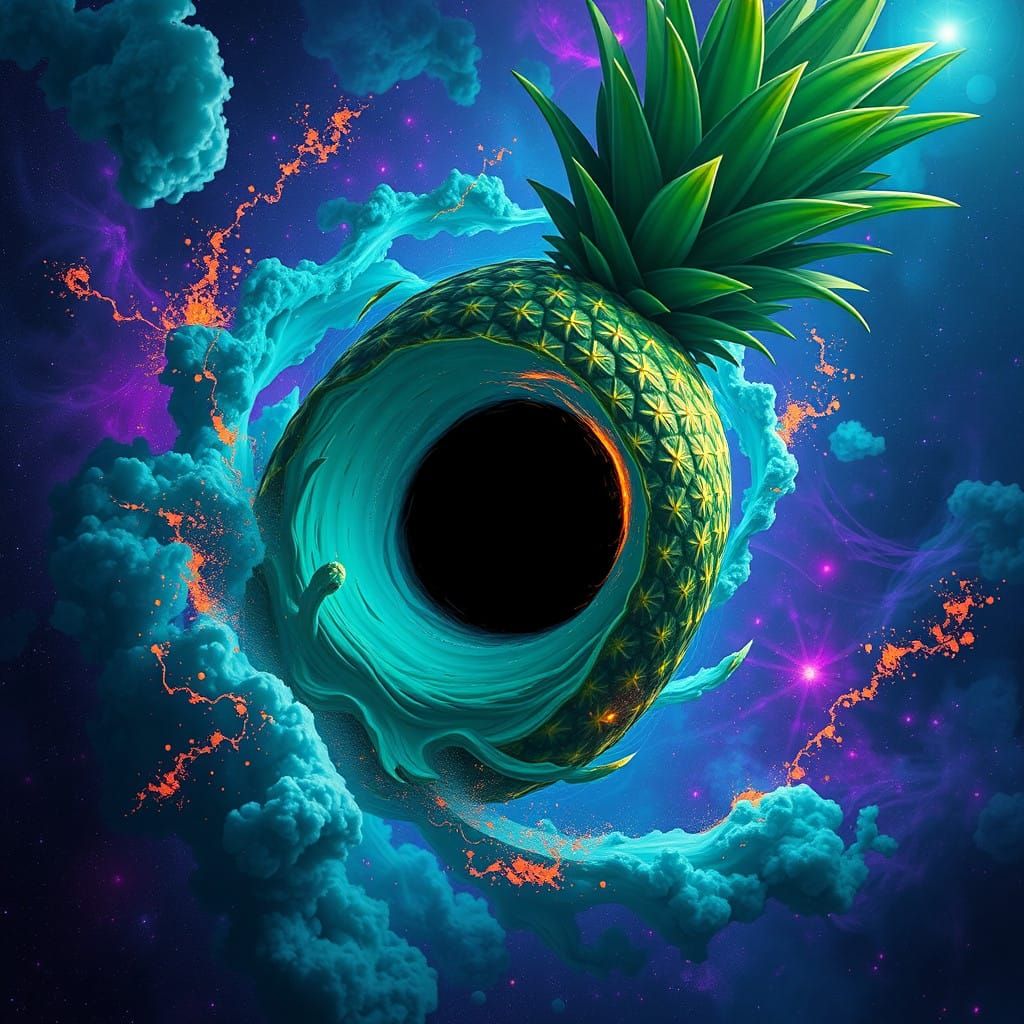 Swirling Pineapple Black Hole in Cosmic Indigo and Purple