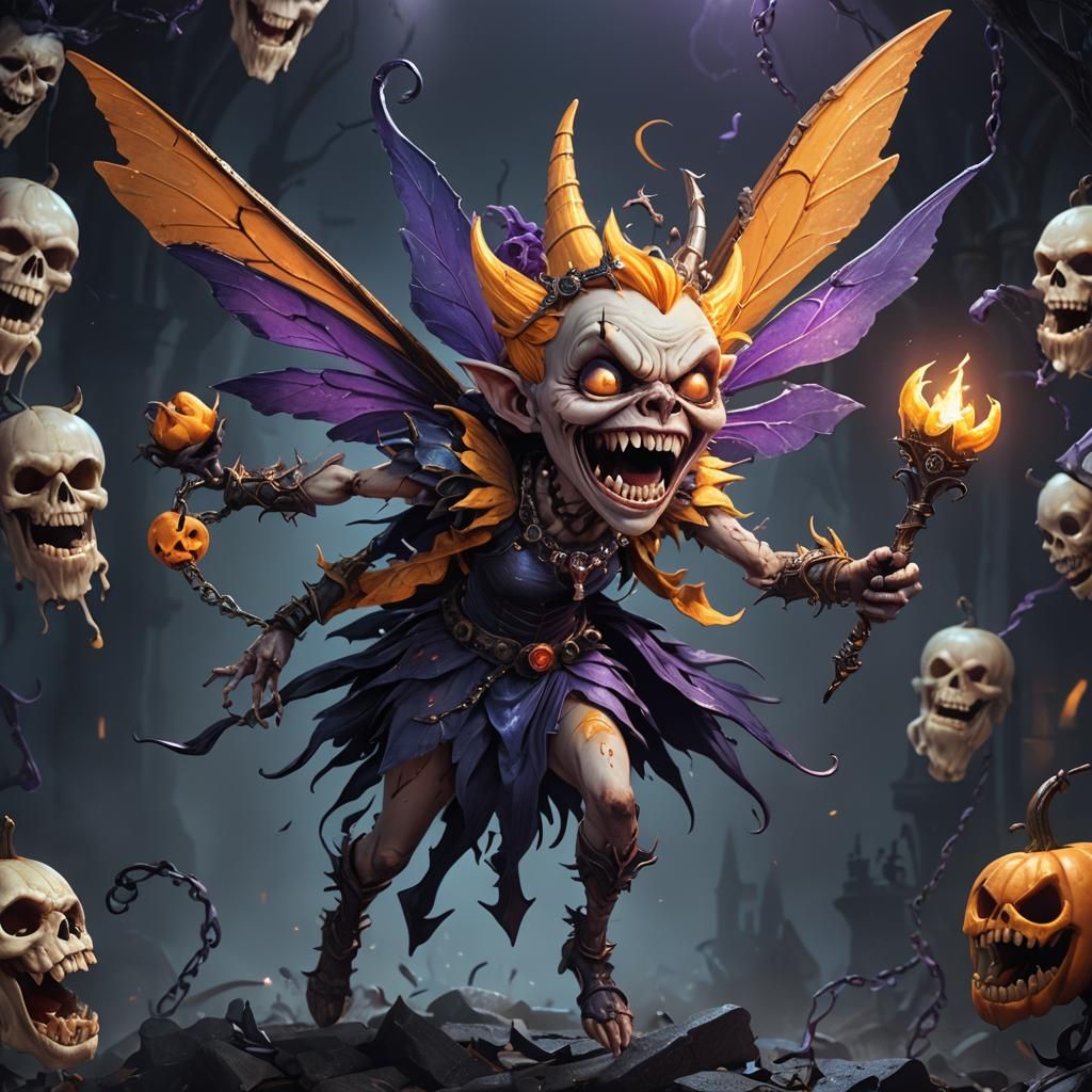 Evil Tooth Fairy Attacks on Halloween: Dark Fantasy Art
