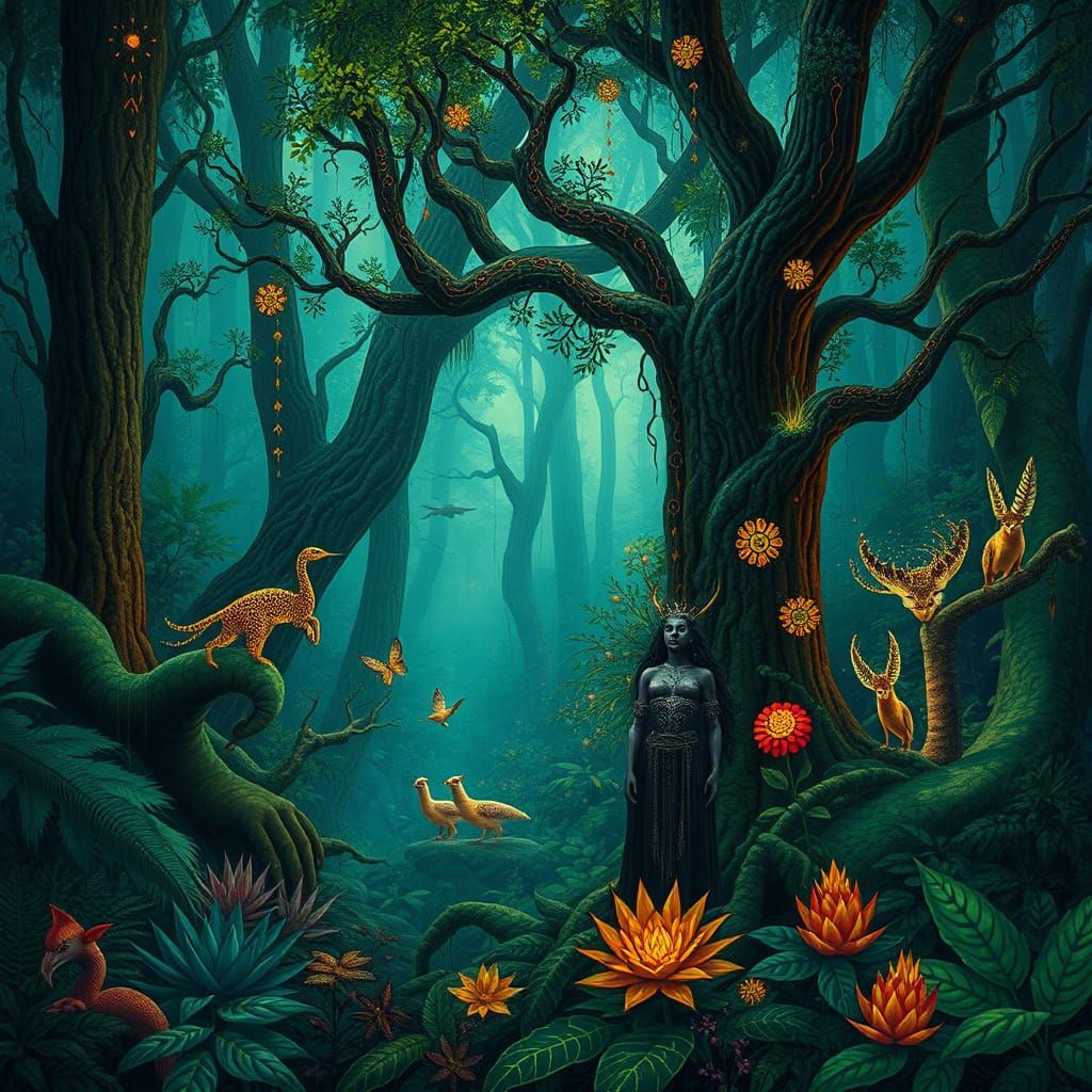 Lush Rainforest Shaman in Expressionist Surrealism