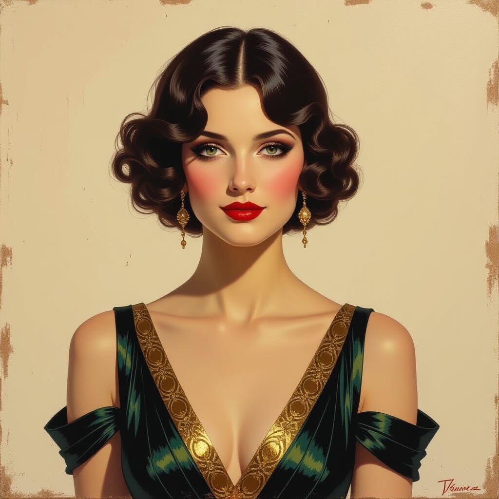 1925 Beauty Style Woman in Impasto Oil Painting