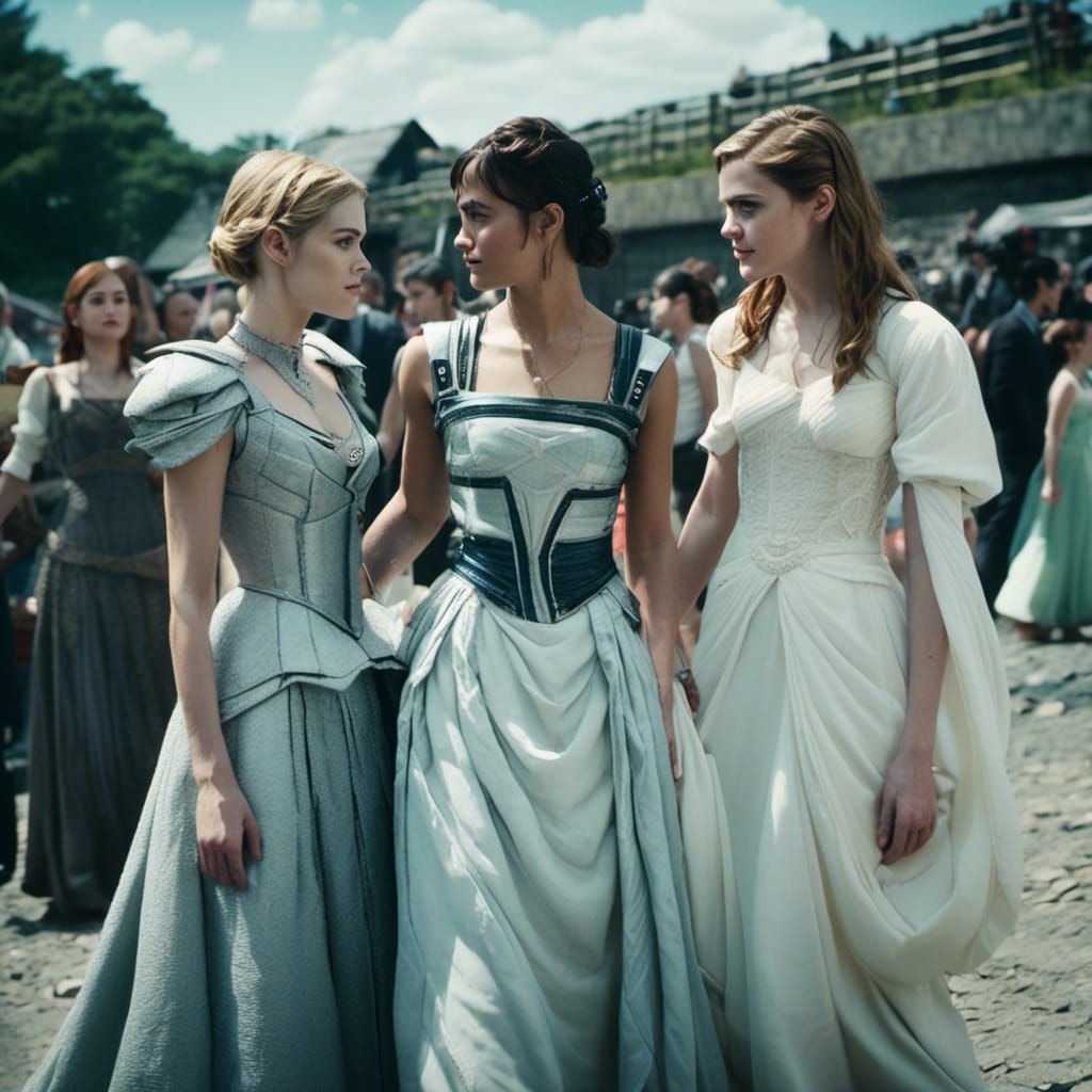 Bridget Regan, Rosamund Pike, and Emma Watson Film Still
