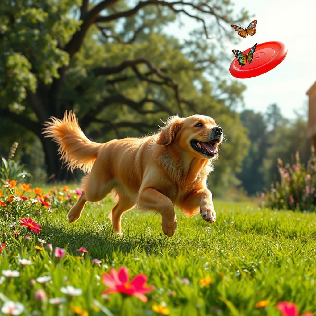 Golden Retriever in Joyful Flight