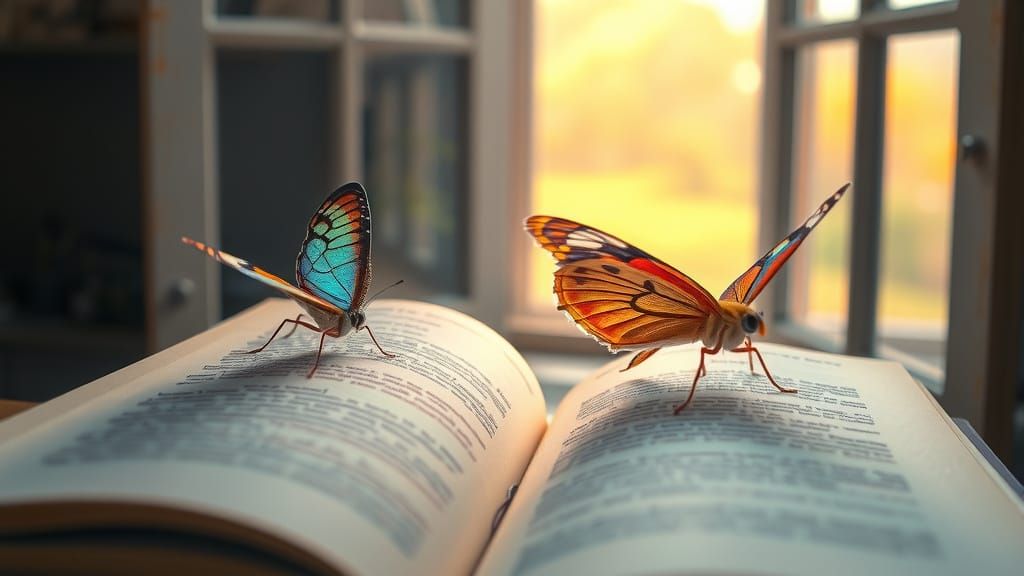 Butterfly on a Golden Book in Dreamy Realism