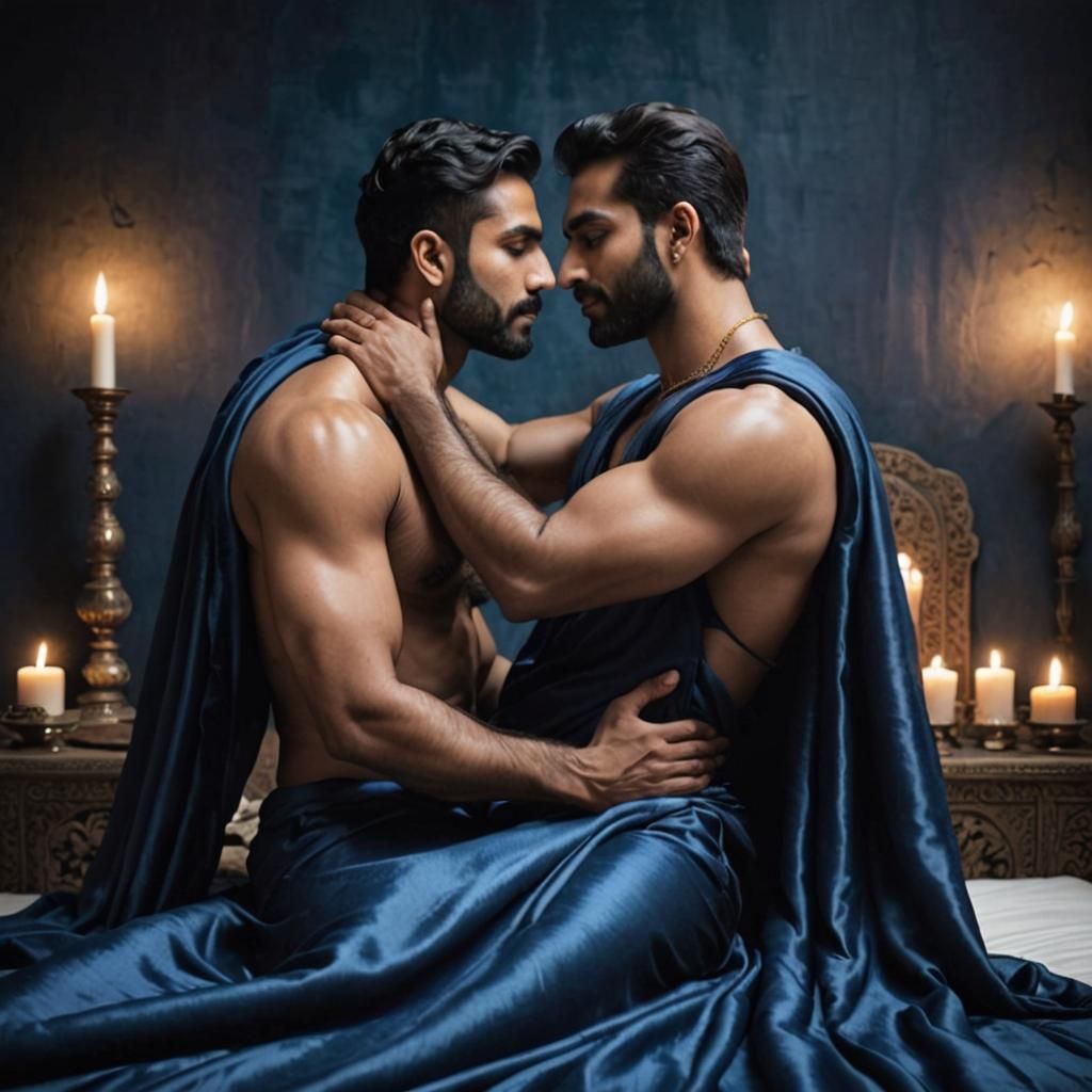 Gay Couple in Palace Bedroom as Impasto Painting