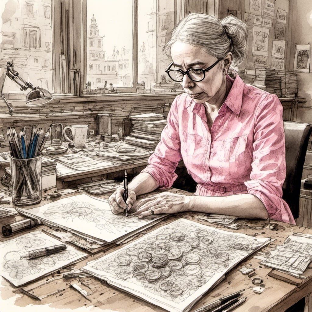 Architect at Drawing Board: Felt-Tip Pen Illustration