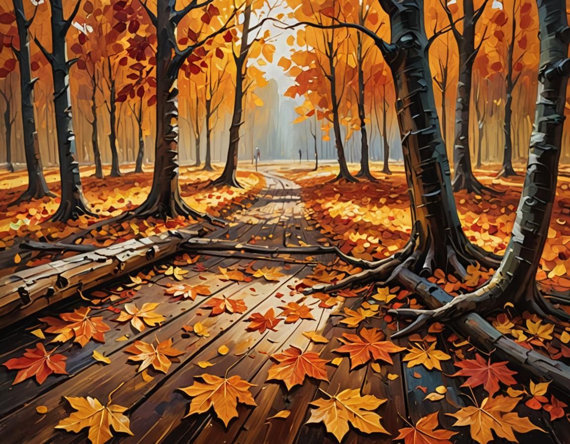 Dynamic Autumn Landscape in Oil Painting Style