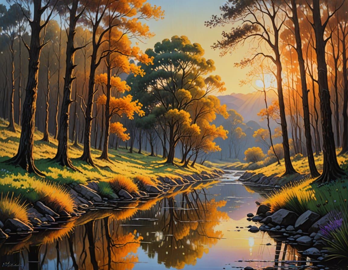 Serene Autumn Forest Scene with Golden Light