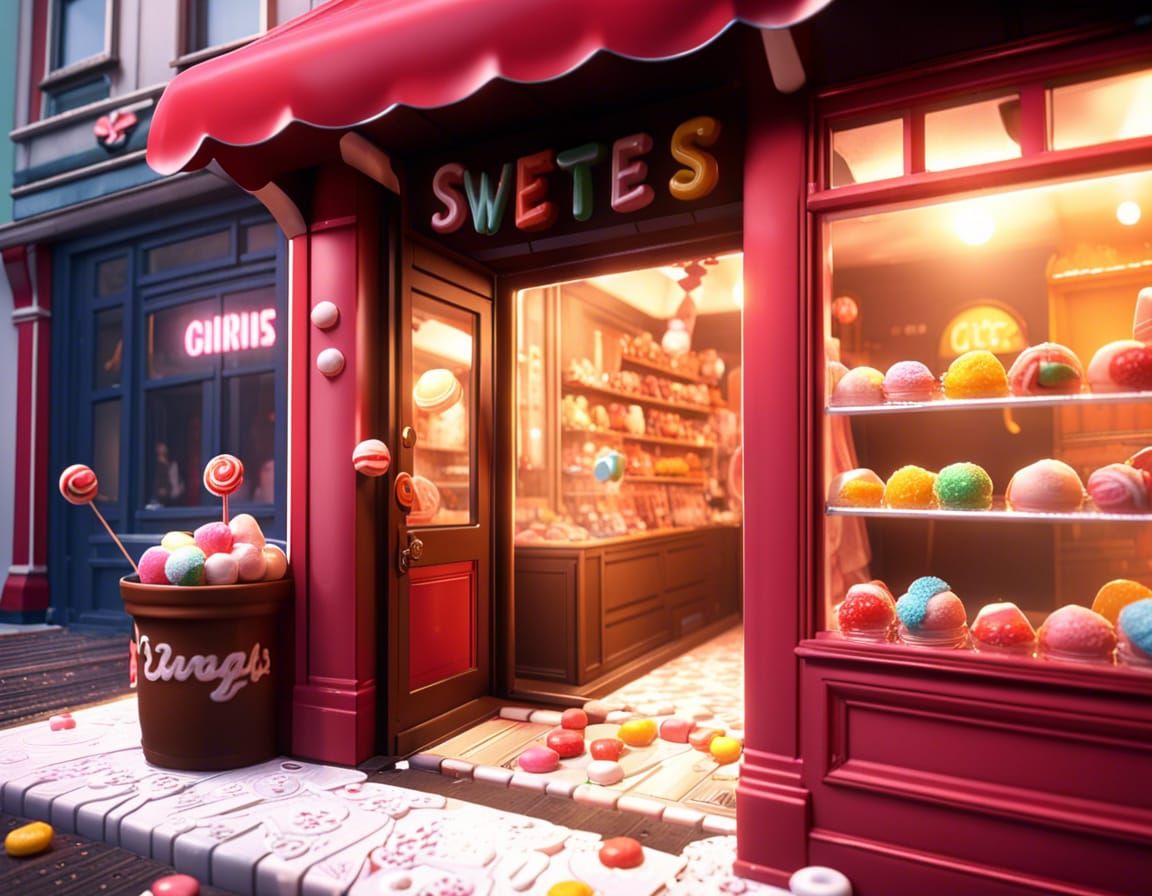 Sweets Spill from Shop in Cinematic 3D