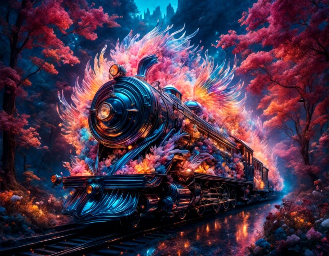 Majestic Marble Train with Neon Fairy Wings