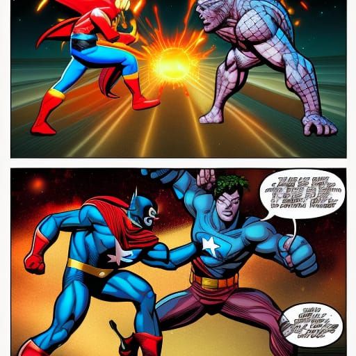 Epic Battle Scene in Marvel Comic Book Style