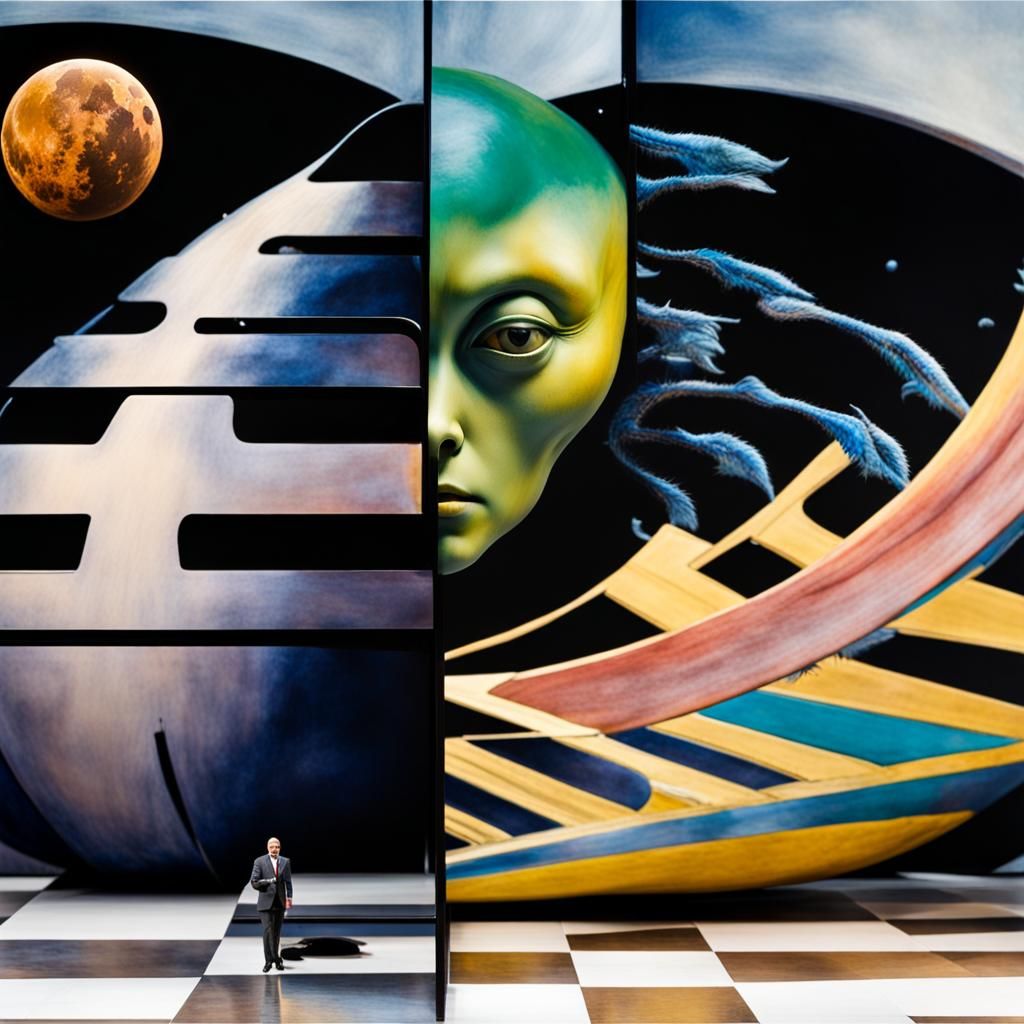 Exotic Aliens Celebrate in Surreal Restaurant, Detailed Digi...