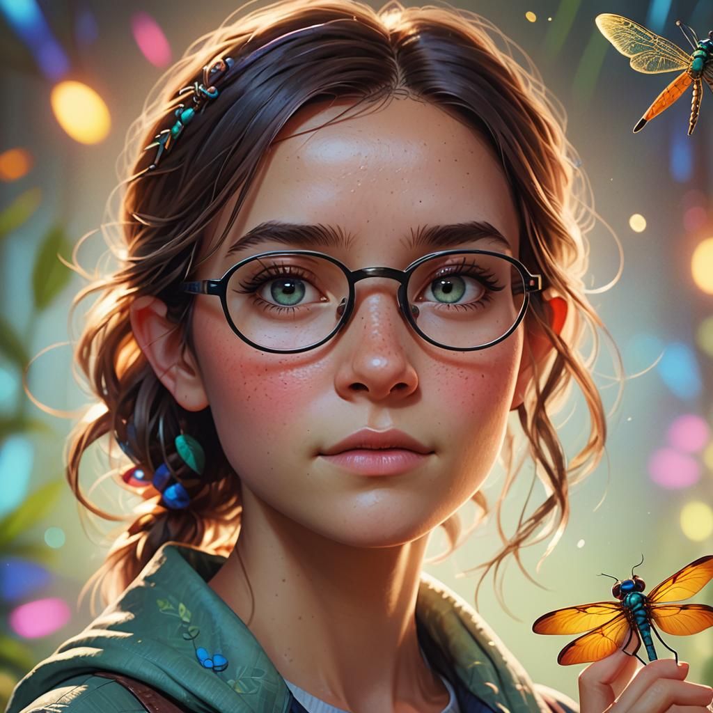 Girl with Dragonfly: Pixar-Inspired 3D Portrait