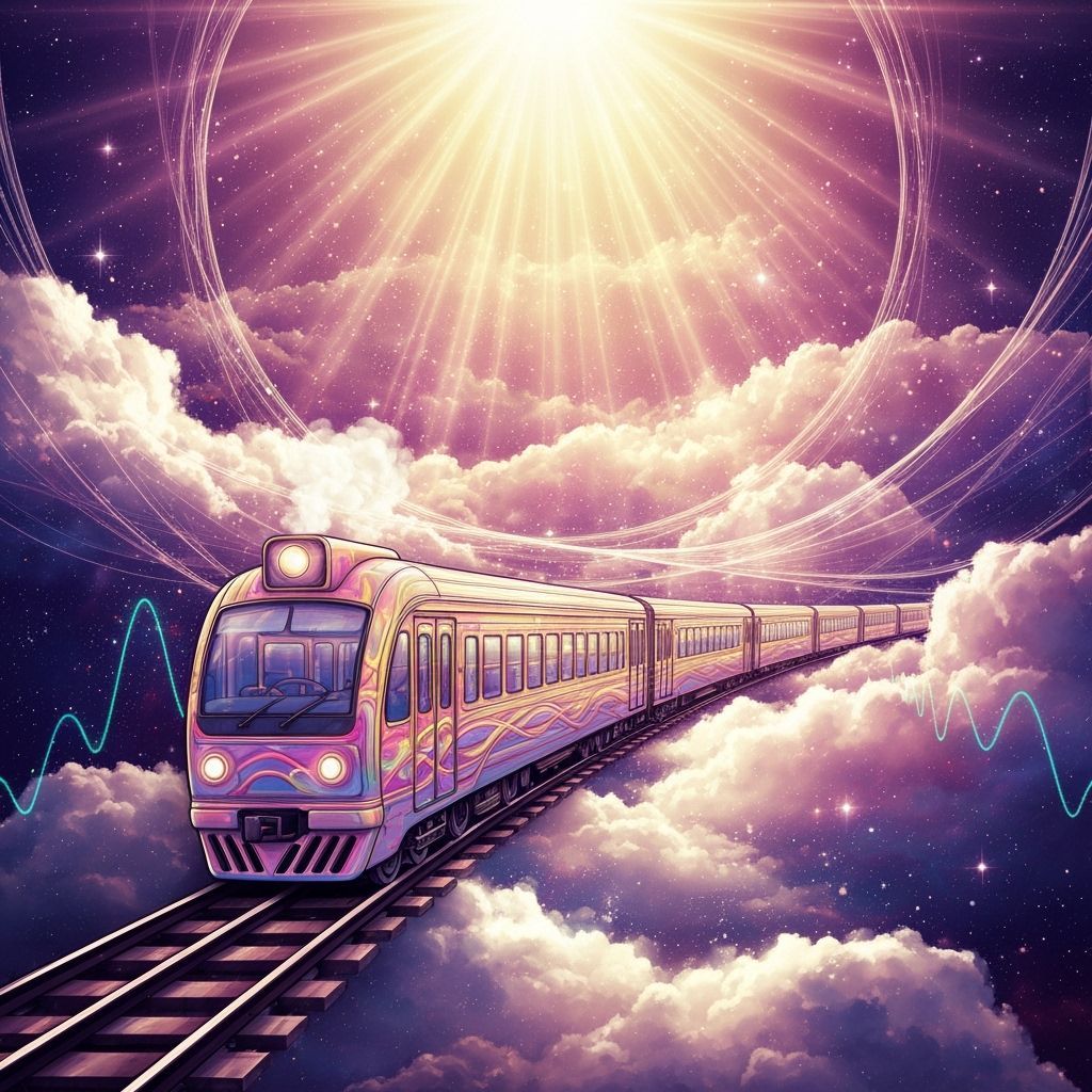 Psychedelic Train in Surreal Cosmic Landscape