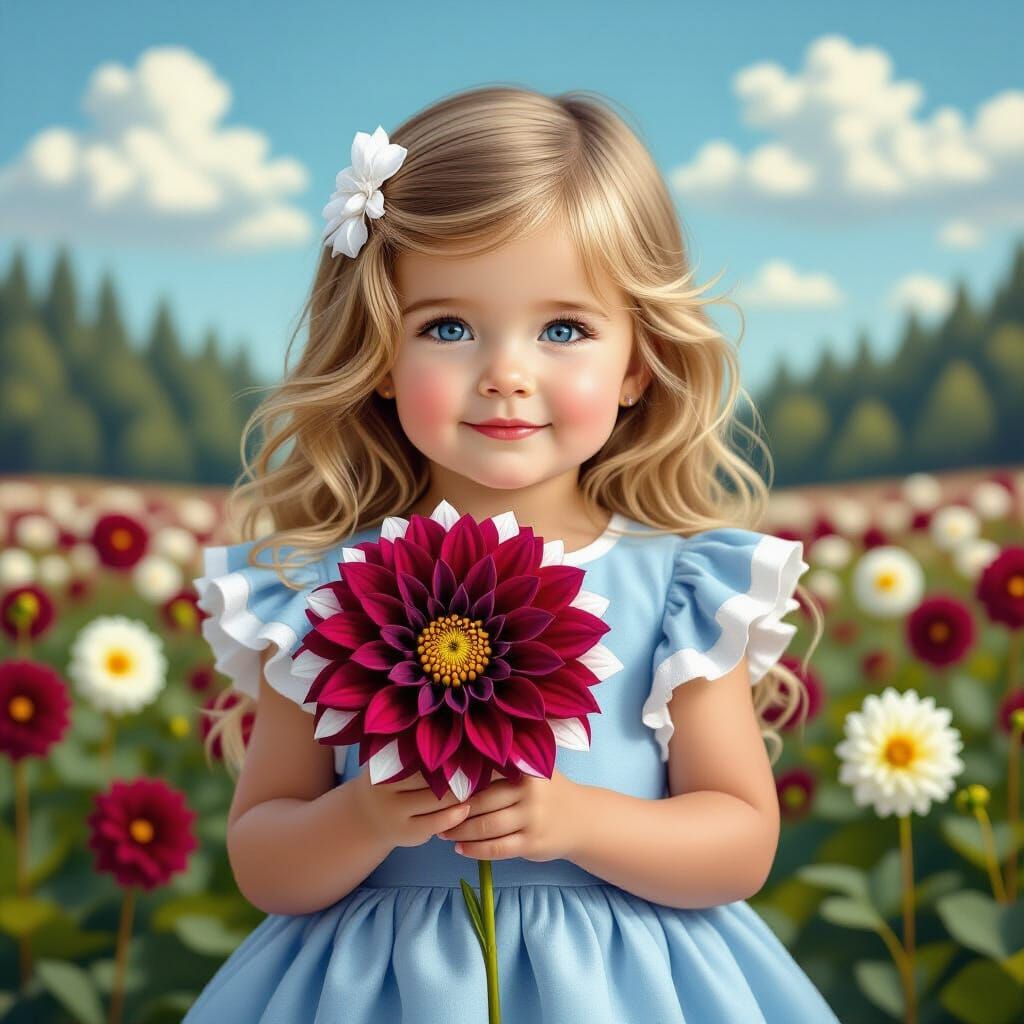 Baby with Dahlia Flower in Hyperrealistic Style