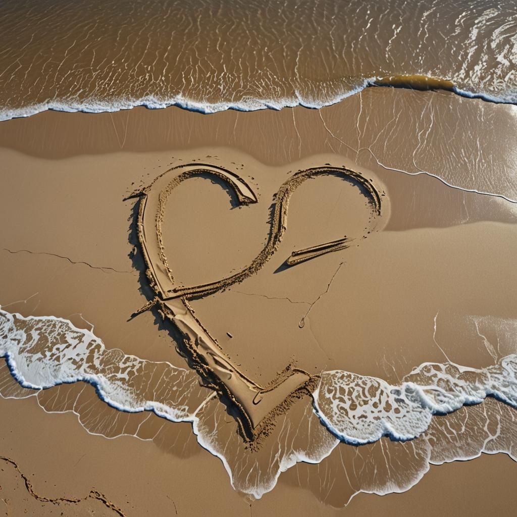 Sandy Beach with Heart-Shaped Z in Sand