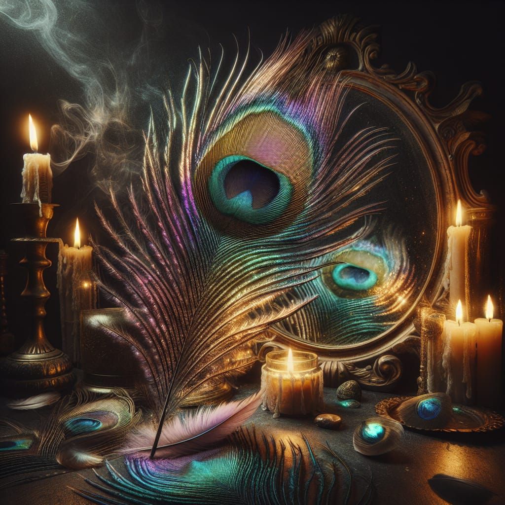 Iridescent Peacock Feather Shimmers in Dramatic Lighting