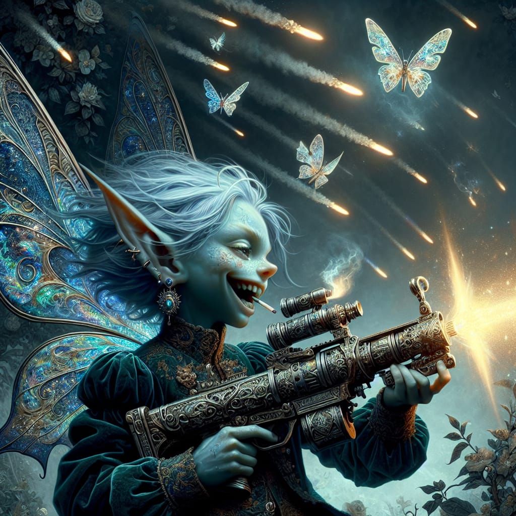 Gothic Pixie Smoking in Dark Fairy Garden