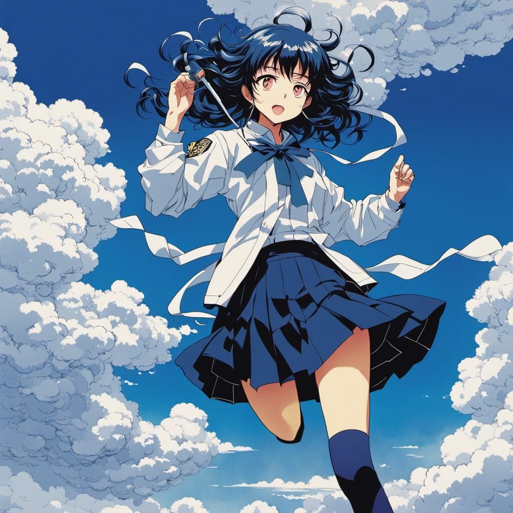 Pastel-Colored Anime Girl in Dynamic Pose