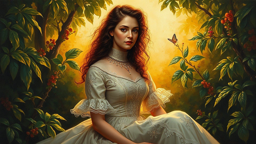 Victorian Woman in Mystical Garden, Oil Painting
