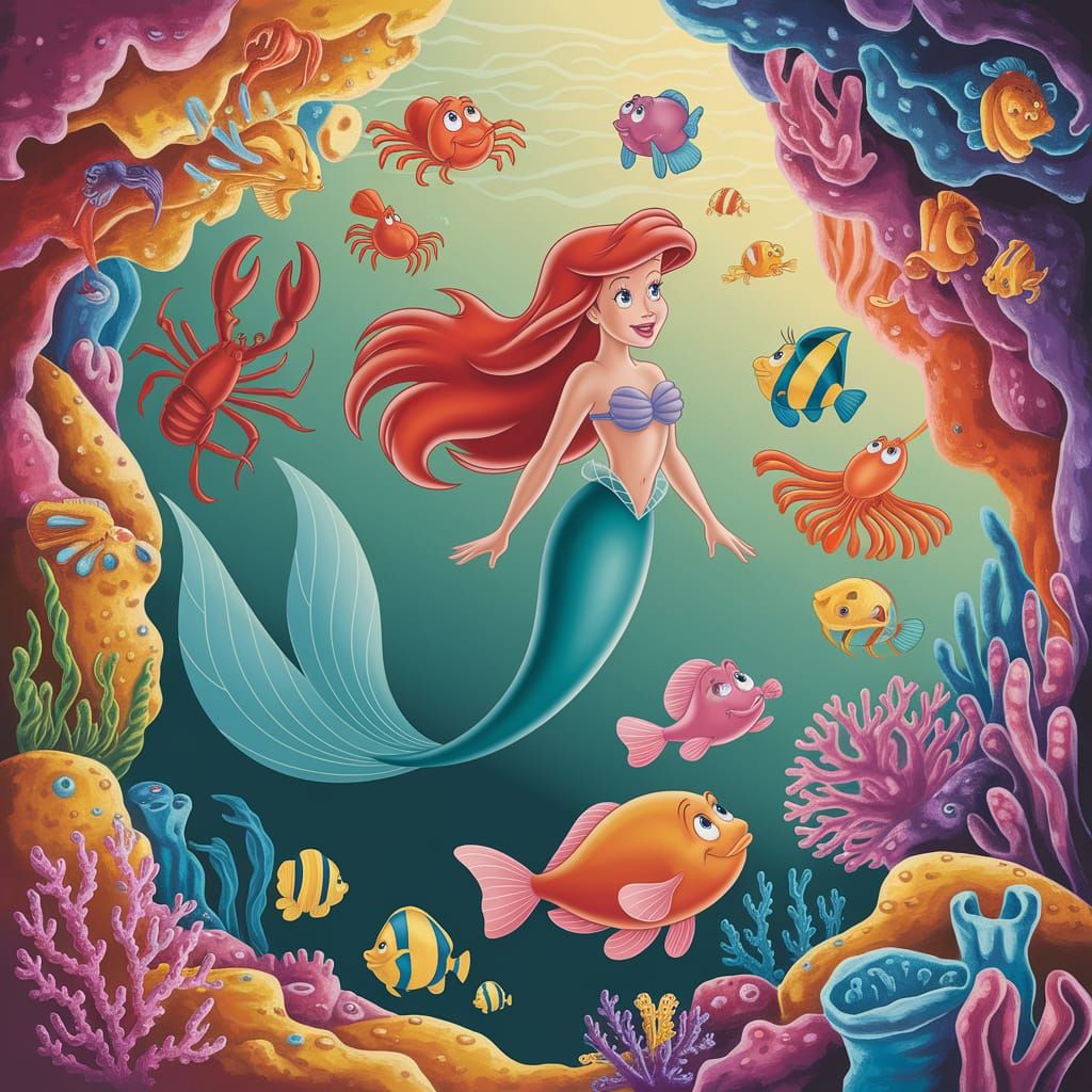 Ariel's Underwater World: A Warm Hues Painting