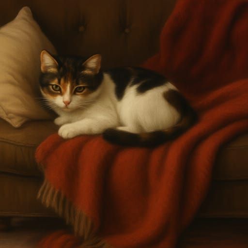 Dog and Kitten Cozy Friendship on Sofa