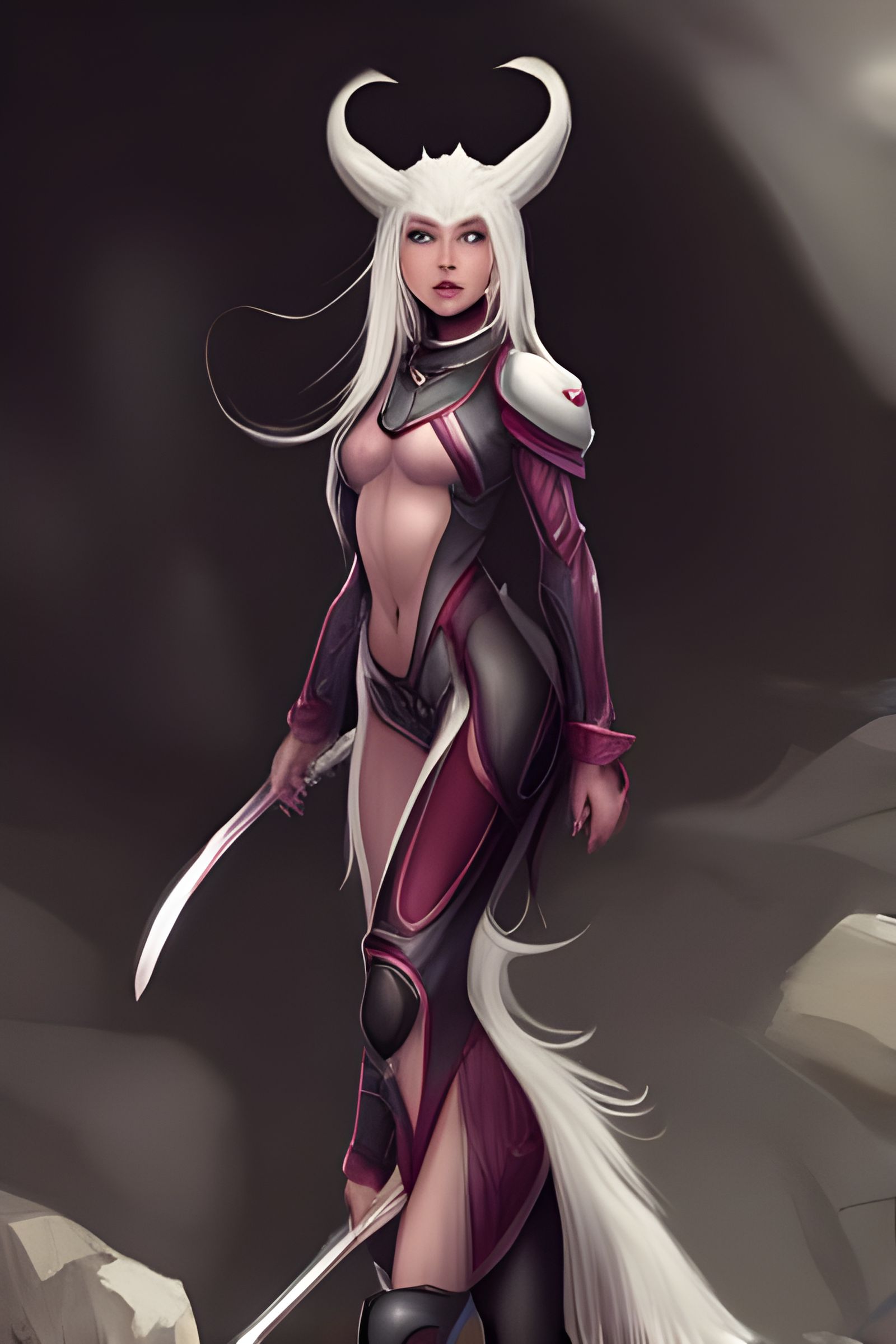 Ethereal Tiefling Woman in Dark Fantasy Armor