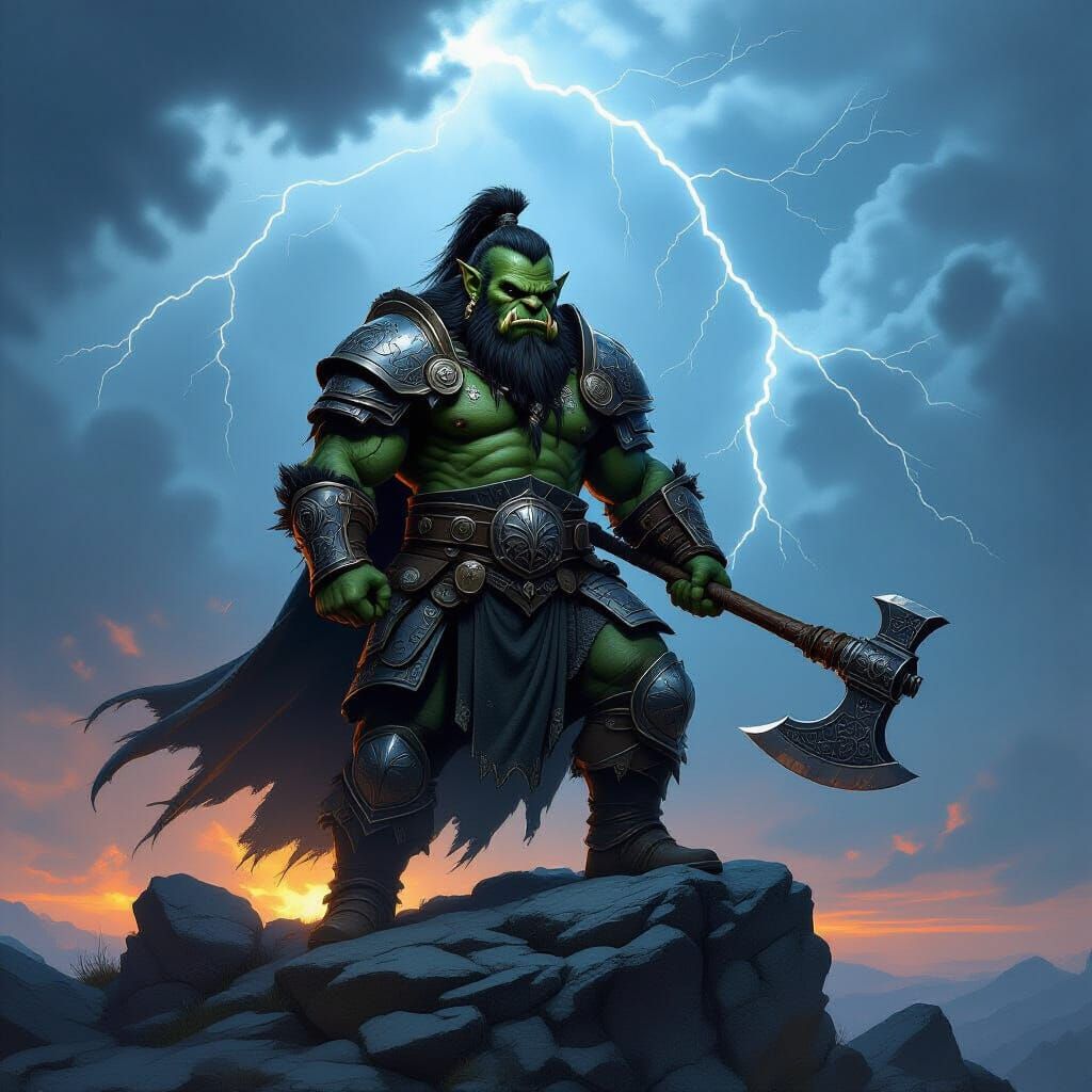 Stoic Dwarf Orc Warrior in Dark Fantasy Concept Art
