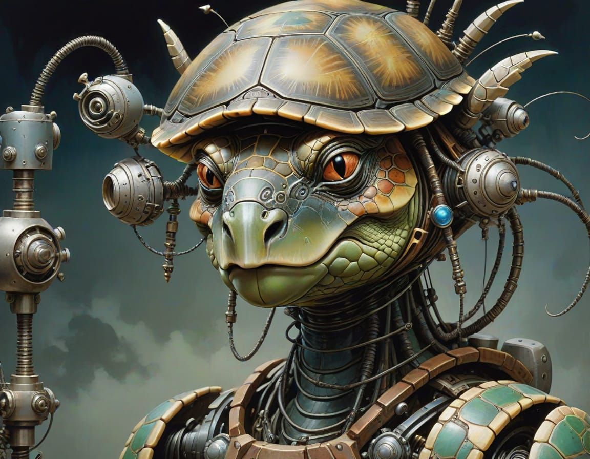 Cyborg Turtle Robot in Whimsical Detail