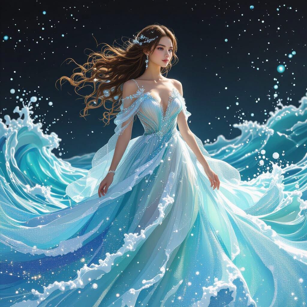 Ocean Dress in Space: Ethereal Digital Art
