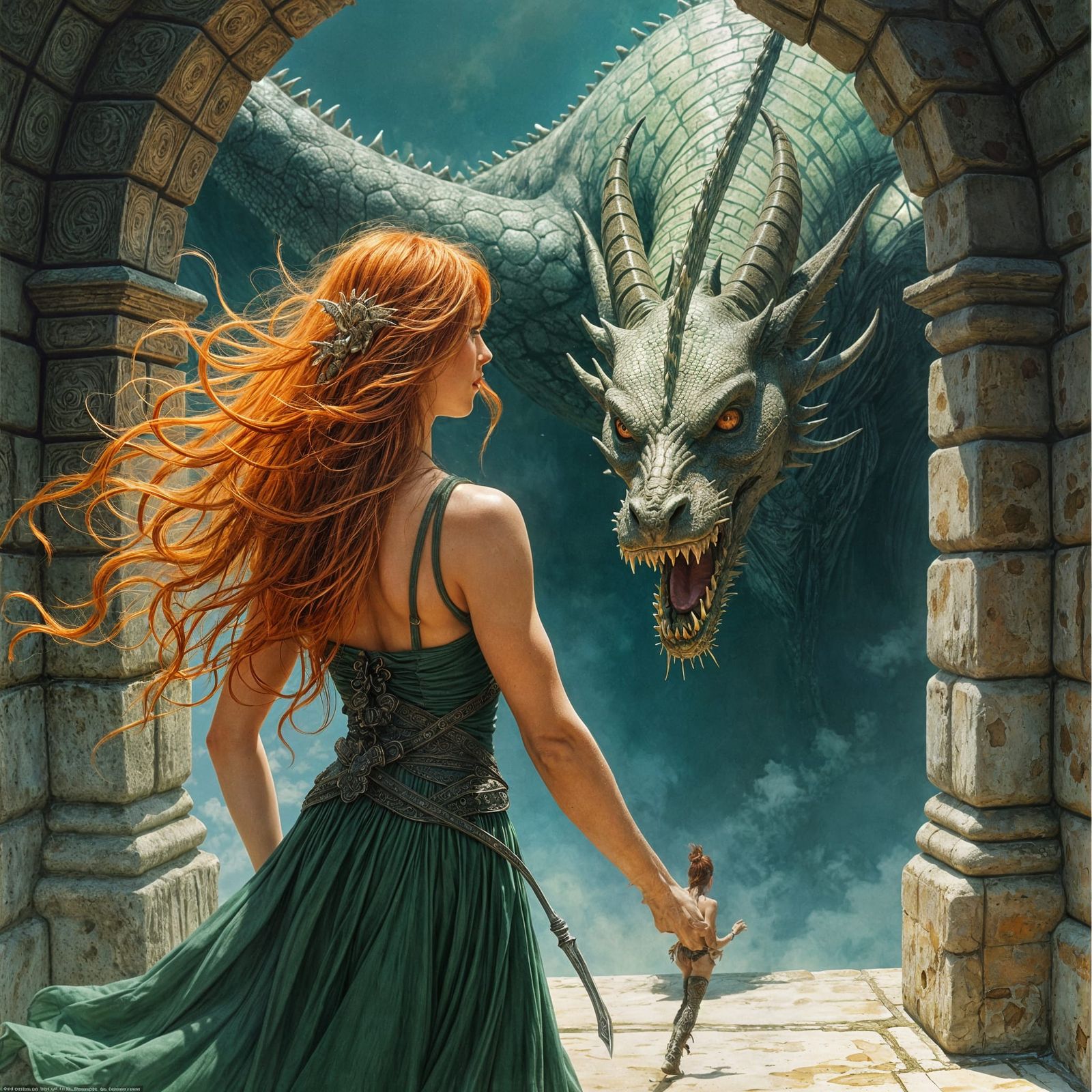 Ginger Witch Battles Dragon in Dark Temple
