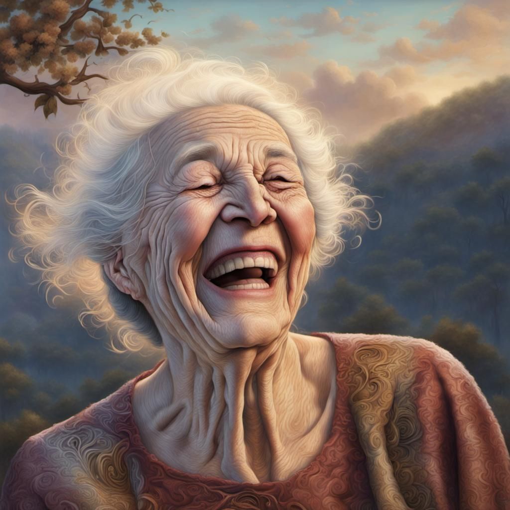 Laughing Old Woman: Detailed Matte Painting