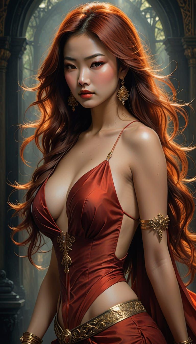 Asian Woman Portrait with Vibrant Colors and Details