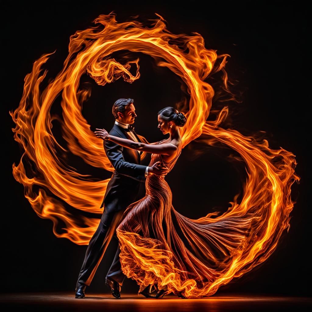 Flaming Tango Dancers: Dynamic Silhouettes in Fire