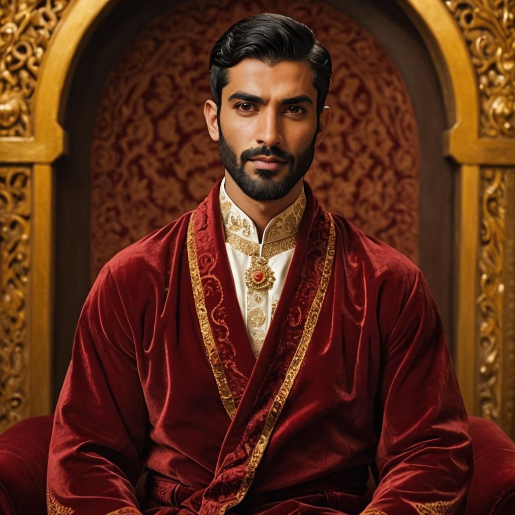 Elegant Aristocrat in Red Velvet Robe, Impressionist Style