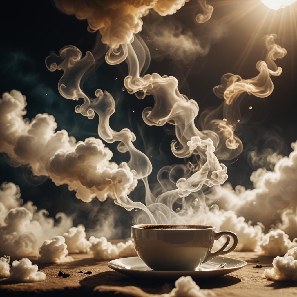Coffee Cup Steaming Fantastical Silhouettes: Cinematic Still