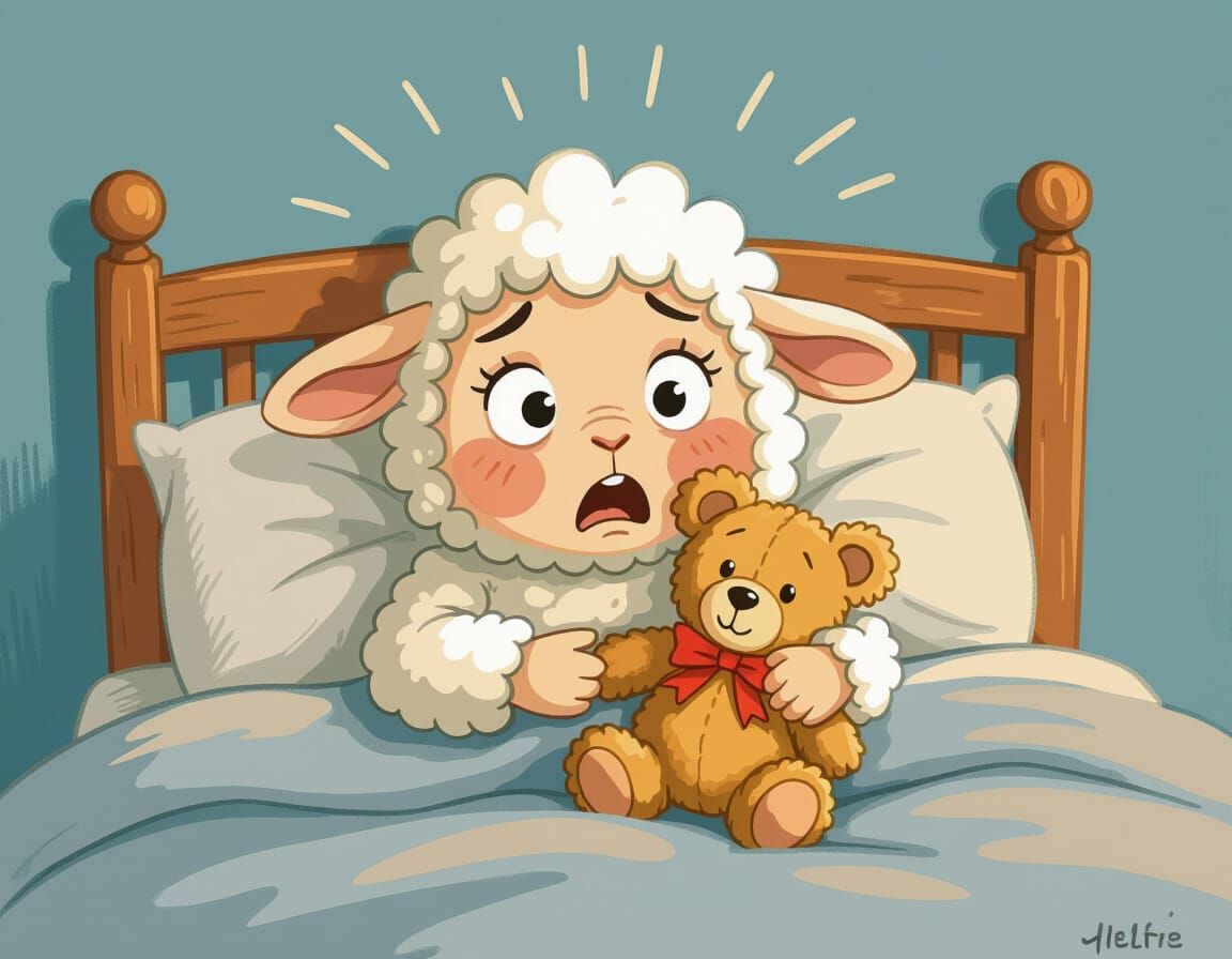 Frightened Sheep Waking After Nightmare in Quentin Blake Sty...