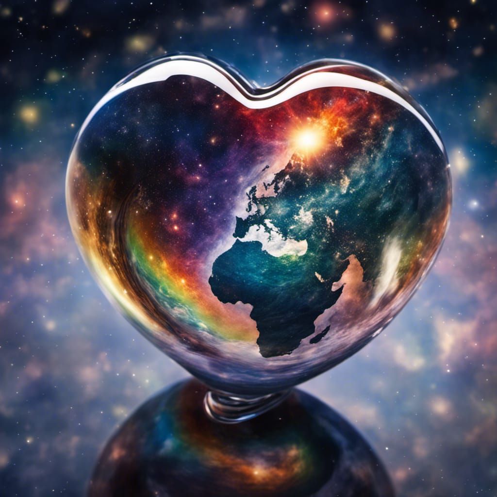 Blown Glass Earth with Heart-Shaped Rainbow