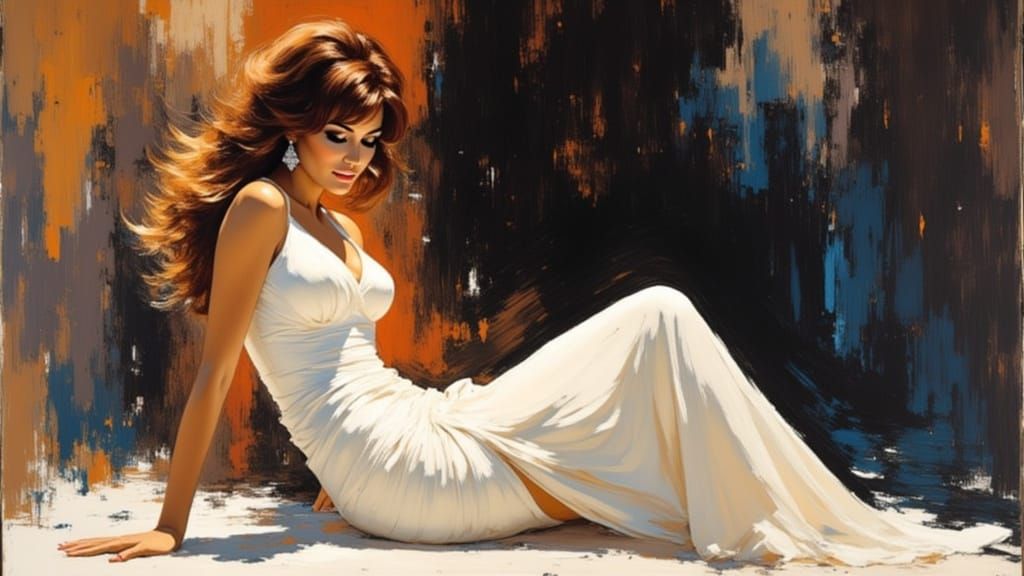 Raquel Welch in Brutalist Acrylic Painting Style