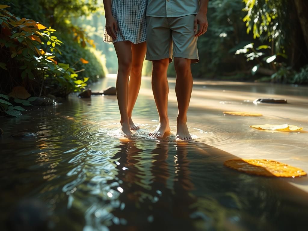 Forest Stream: Serene Couple in Dreamy Light