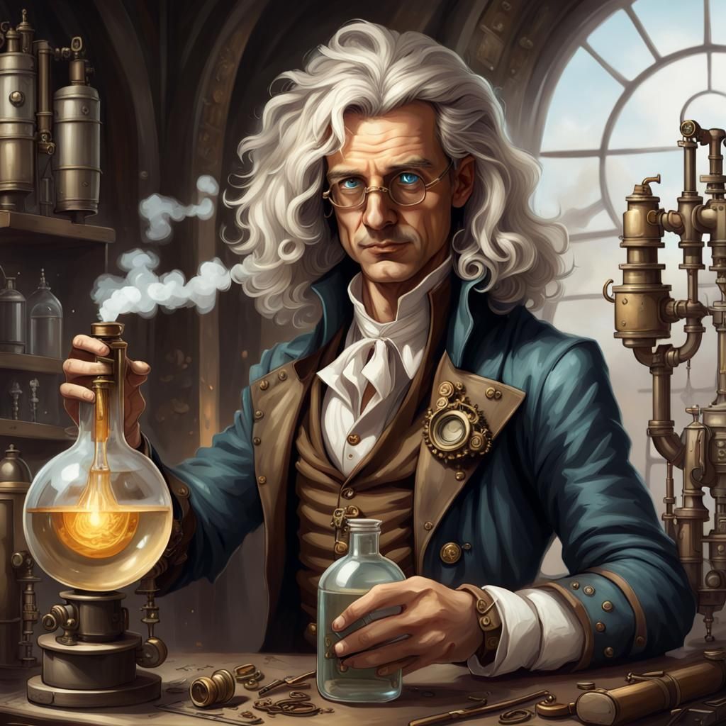 Steampunk Alchemist: Isaac Newton's Fantasy Portrait