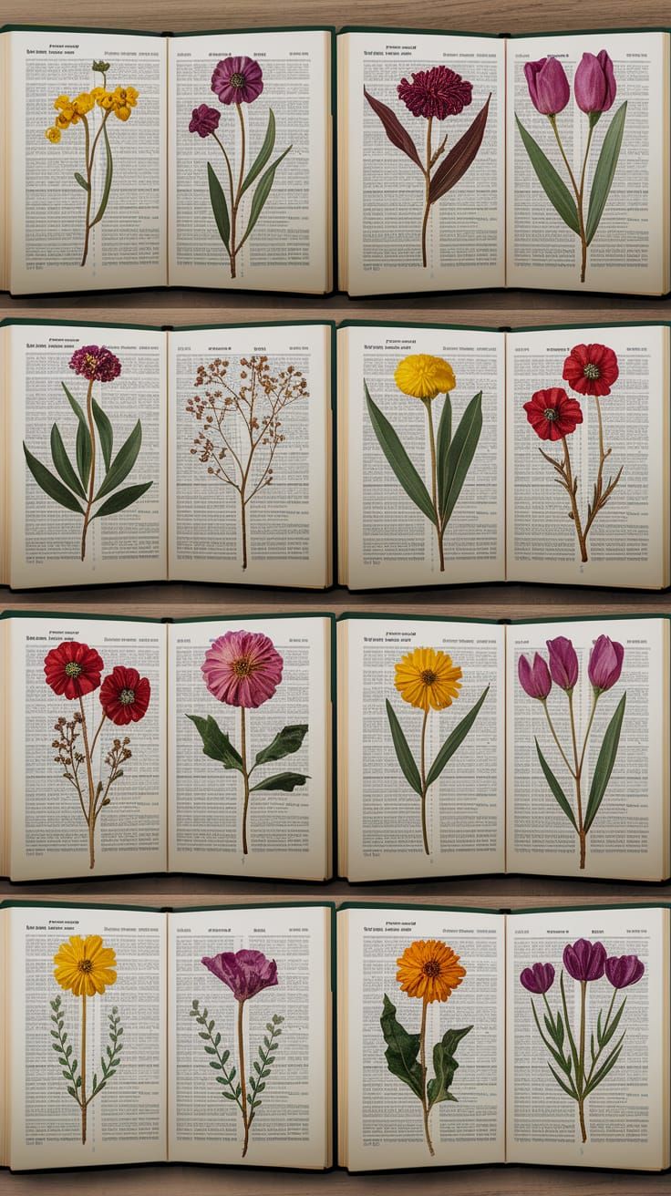 flowers&other plants dried then pressed and preserved into b...