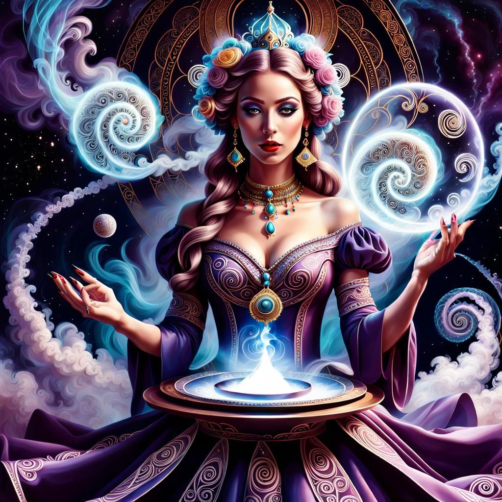 Cosmic Fortune Teller in Vapor Dreamcore Style