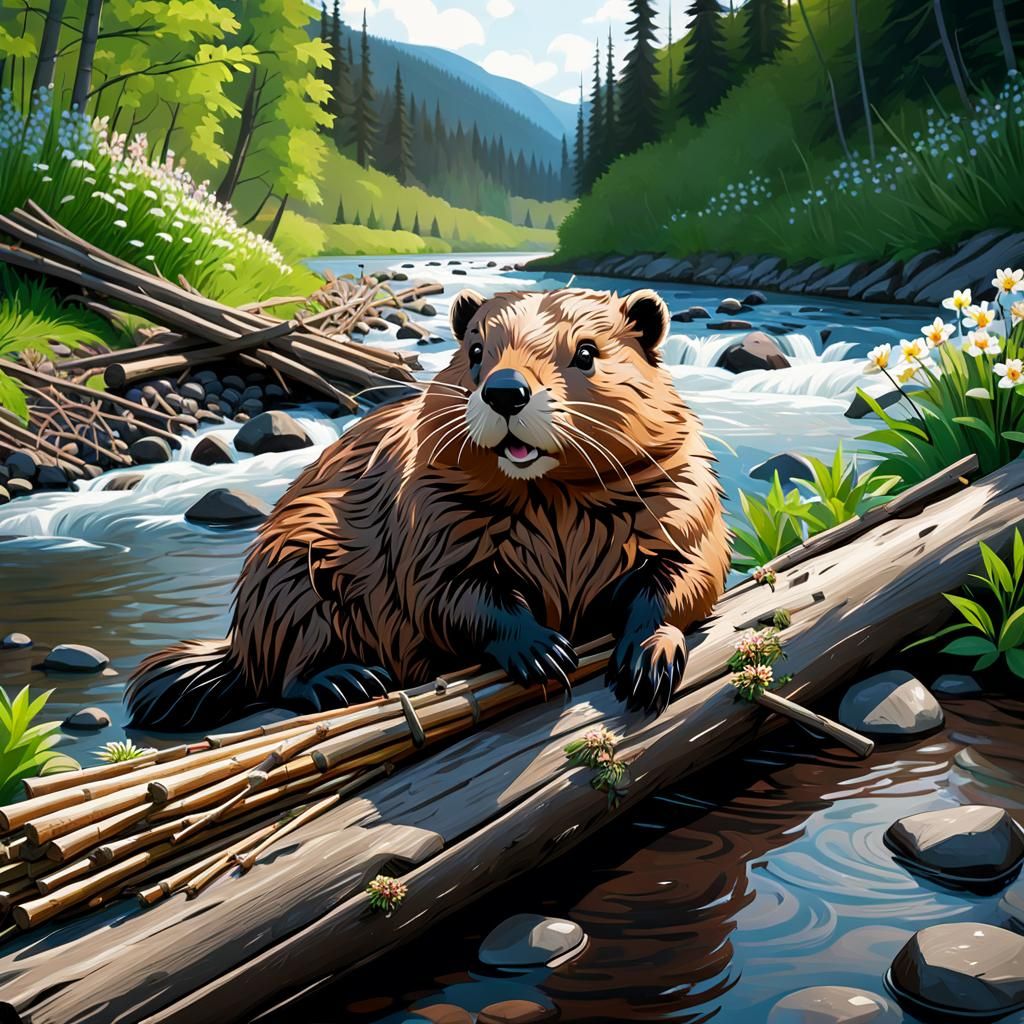 Beaver building a dam