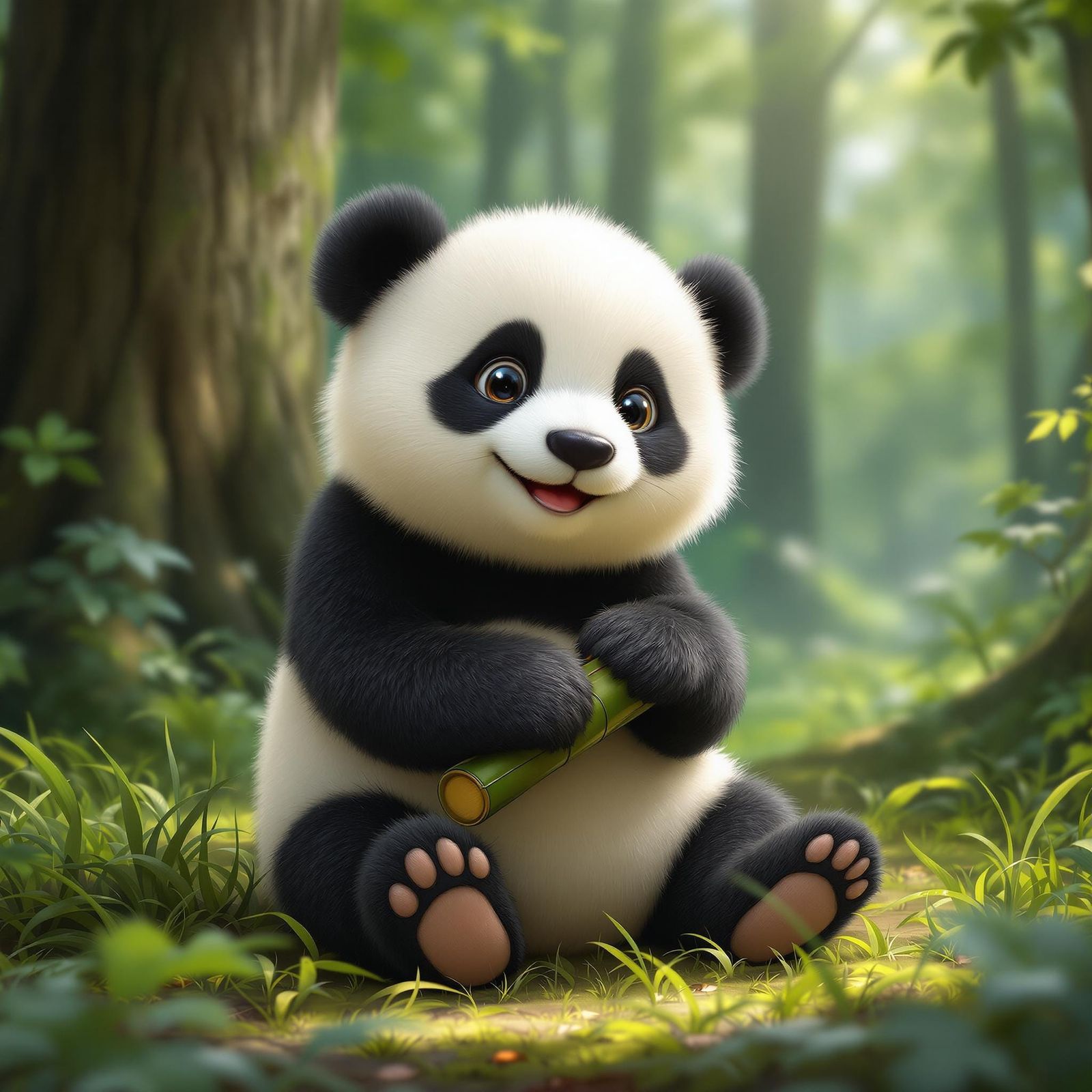 Enchanted Panda in Whimsical Bamboo Forest